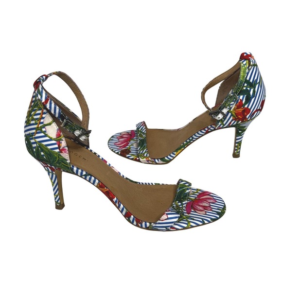 Halogen Shoes - Halogen Womens Floral Striped Ankle Strap Stiletto Sandals Blue White Red 9.5M
